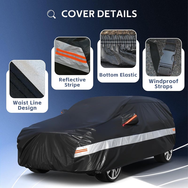 Holthly غطاء سيارة SUV مكون من 10 طبقات مناسب لسيارة فولكس فاجن VW أطلس (2017-2024) مقاوم للماء لجميع الأحوال الجوية للسيارات، غطاء كامل خارجي لحماية الشمس والأمطار مع قطن.أسود - Image 3